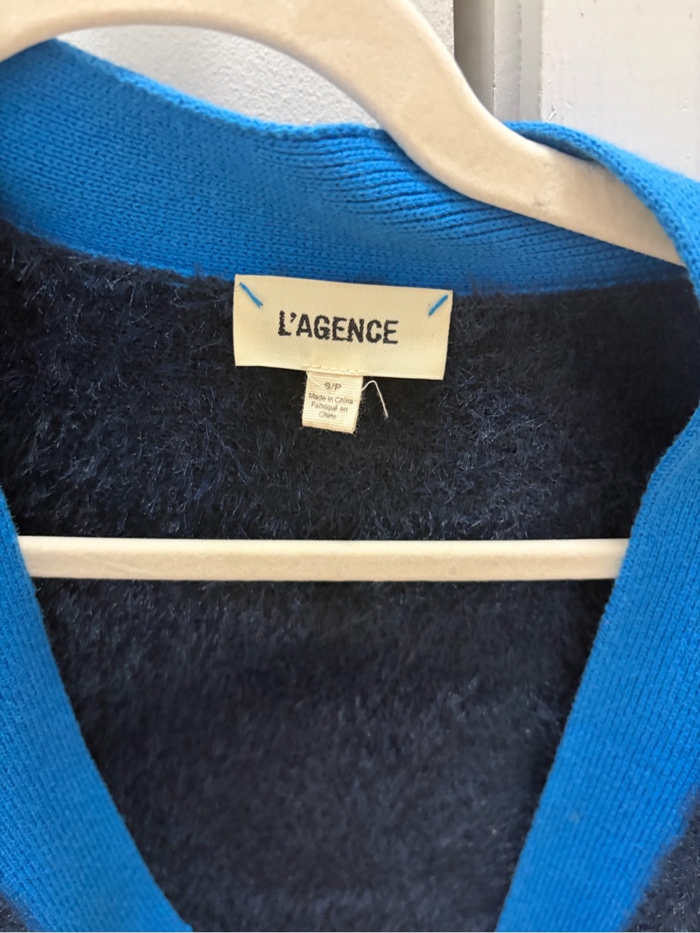 L'AGENCE Navy + Bright Blue Fuzzy Cardigan - Picture 2 of 4